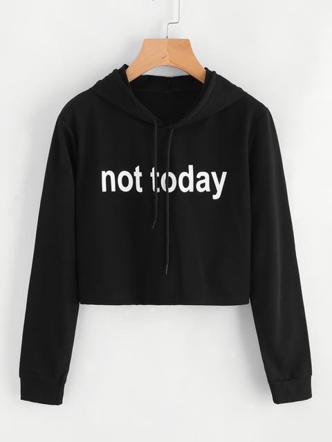 Slogan Print Crop Hoodie