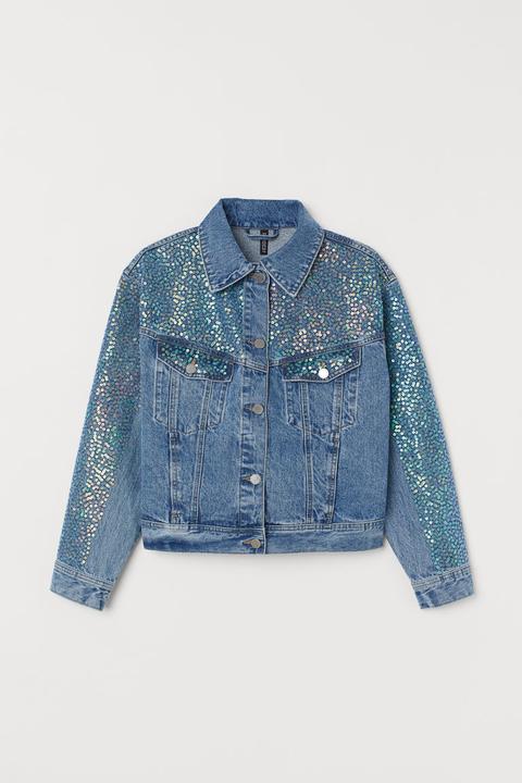 H & M - Giubbotto Denim Con Paillettes - Blu