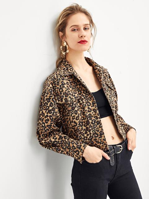 Cazadora Denim De Leopardo De Hombros Caídos