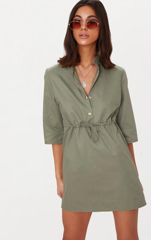 Khaki Utility Shirt Dress, Green