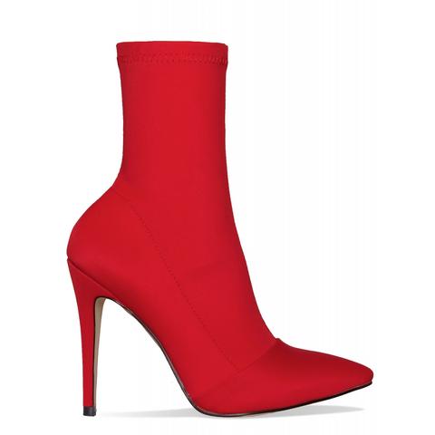 Tegan Red Lycra Pointed Toe Ankle Boots