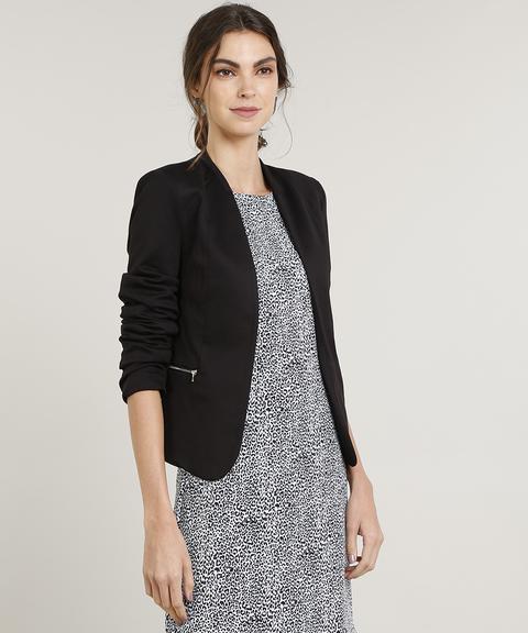 Blazer Feminino Com Zíper Preto