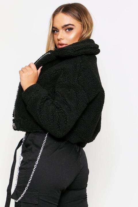 cropped teddy jacket black