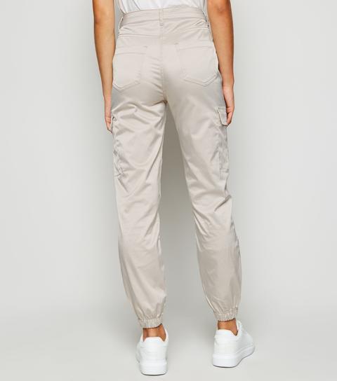 Stone Satin Utility Trousers New Look