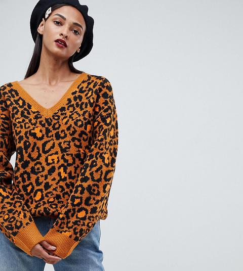 Asos Design Tall - Maglione Con Scollo A V E Stampa Animalier - Multicolore