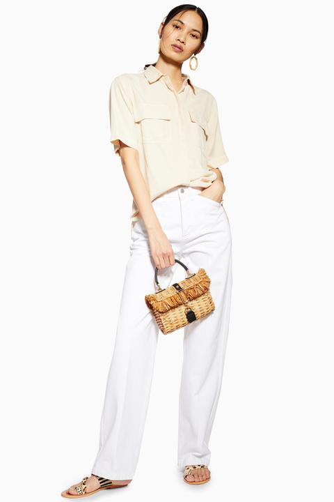 Womens White Parallel Wide Leg Jeans 