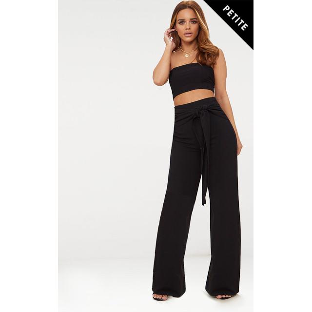 black tie waist wide leg trousers