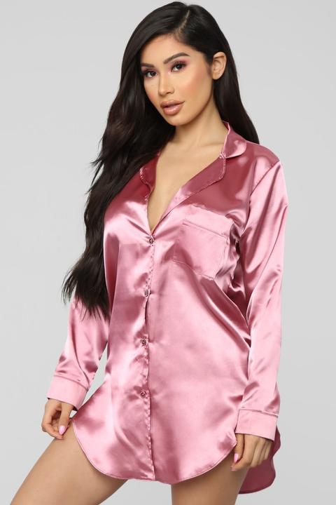 Gigi Satin Pj Shirt - Mauve