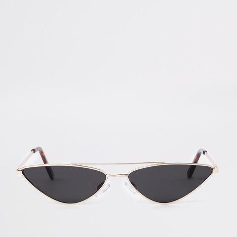 Gold Metal Frame Slim Sunglasses