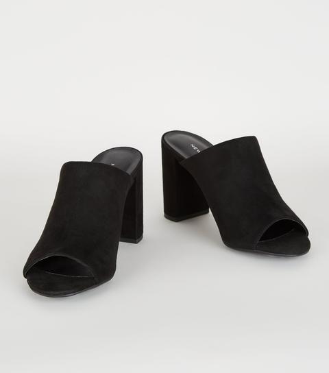 black mules peep toe