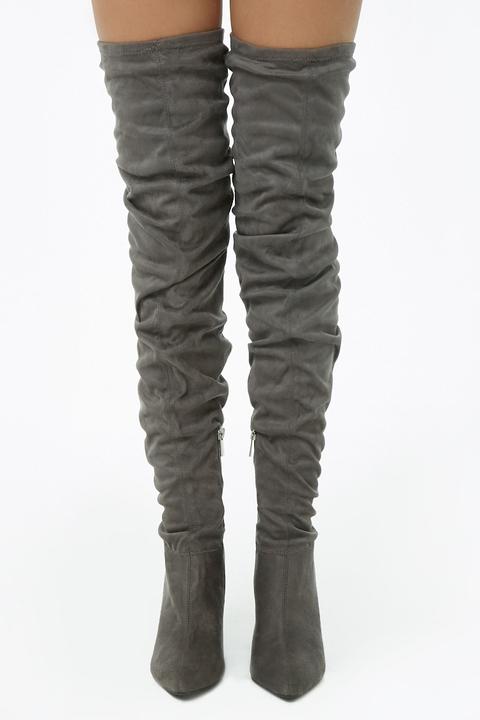 grey suede thigh high boots