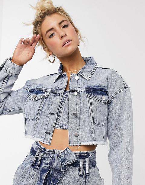 Chaqueta Vaquera Muy Corta En Azul Con Lavado Ácido De Asos Design