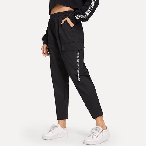 Pantalones Con Diseño De Bolsillo Con Estampado De Letra