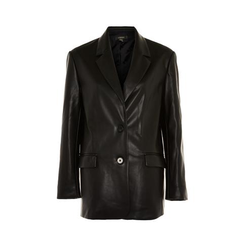 Black Faux Pu Leather Double Breasted Blazer