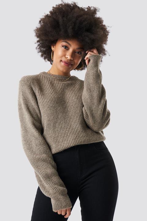 Na-kd Crew Neck Knitted Sweater - Beige