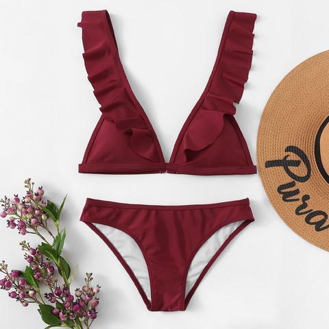 Conjunto De Bikini Con Detalle De Volante Con Tirante Ajustable