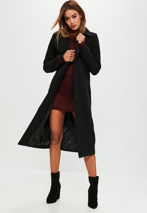 Tall Black Longline Faux Wool Duster Coat, Black