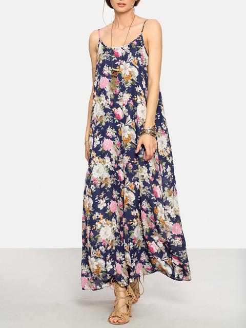 Multicolor Floral Spaghetti Strap Maxi Dress