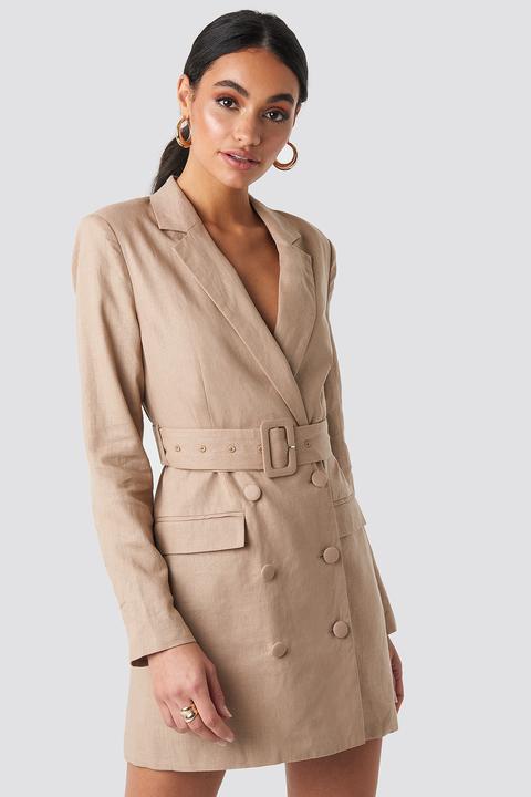 Linen Blazer Dress Beige