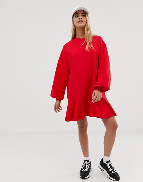 Vestido De Punto Extragrande Con Sobrefalda En El Bajo De Asos Design-rojo