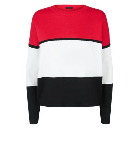 Red Colour Block Jumper New Look