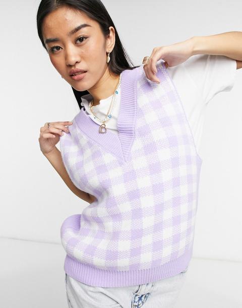 Asos Design Co-ord Knitted Tank In Gingham Pattern In Lilac-purple