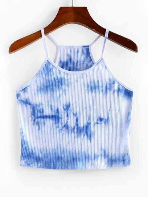 Zaful Cami Top Sin Mangas Acanalado De Tie-dye Light Blue Multi Black