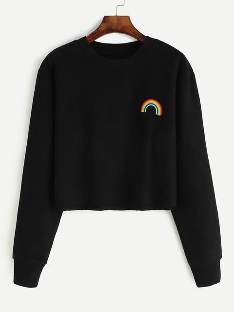 Black Rainbow Embroidered Crop Sweatshirt