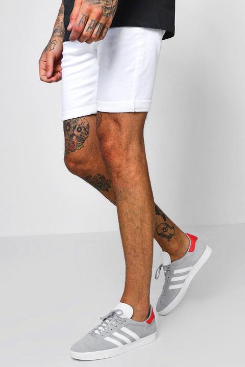 Mens Stretch Skinny Fit White Denim Shorts, White