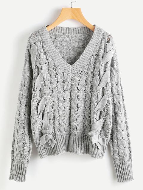 Lace Up Cable Knit Jumper