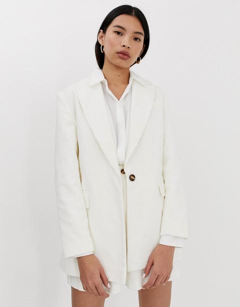 Asos Design Cream Cord Suit Blazer-white