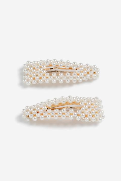 Womens **2 Pack Pearl Snap Clips - Cream, Cream