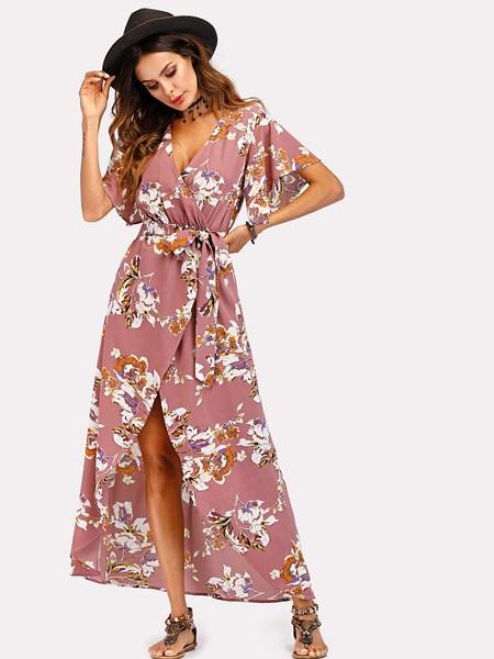 Tie Waist Floral Print Dress