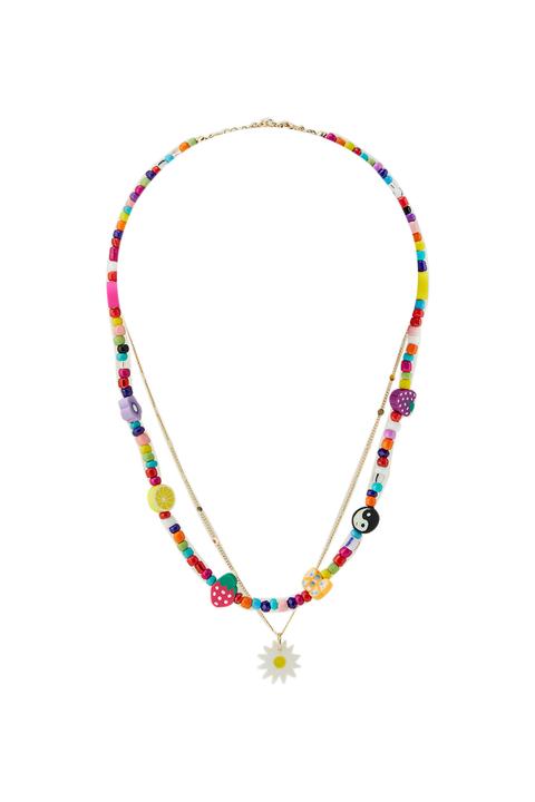 Pull&bear Femme Pack De 2 Colliers À Perles Fantaisie Et Perles Multicolores Avec Pendentifs À Fleurs. Or M