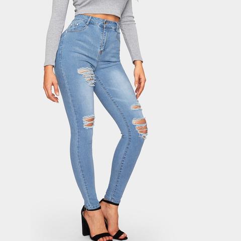 Jeans Skinny Strappato Monocolore