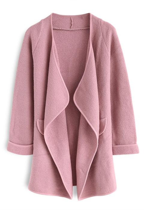 Just Knitted Open Coat In Pink