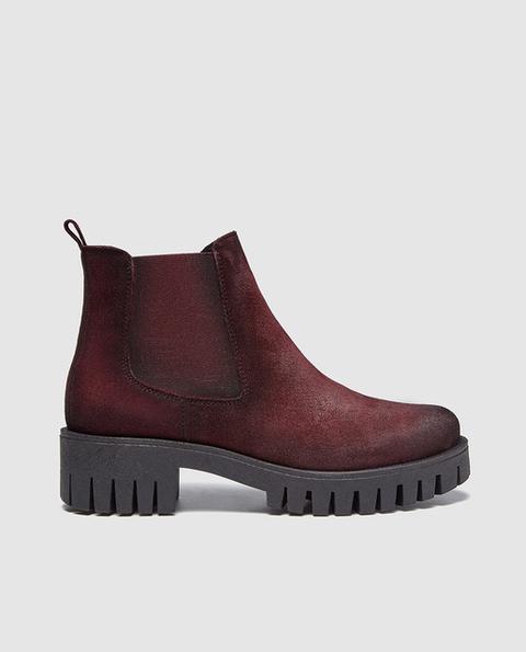 Botines De Mujer De Color Granate Con Plataforma