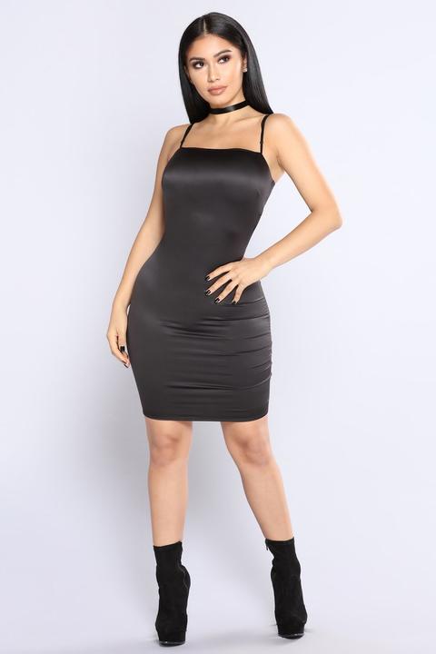 Passionate Satin Dress - Black