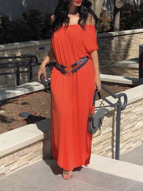 Maxi Dress Una Spalla Alta-basso Casual Arancione