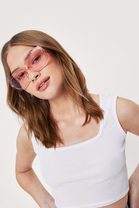 Womens Rectangle Oversized Clear Sunglasses