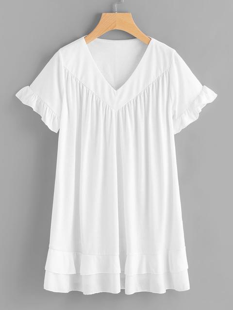 Vestido Estilo Camiseta Fruncido Escote V