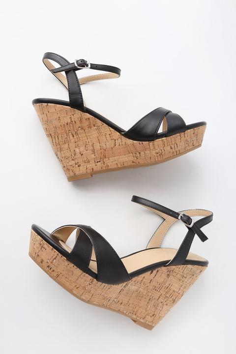 Nixie Black Wedge Sandals