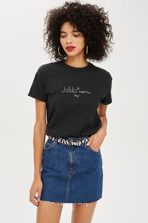 Womens Petite Tokyo Skyline Tee - Black, Black