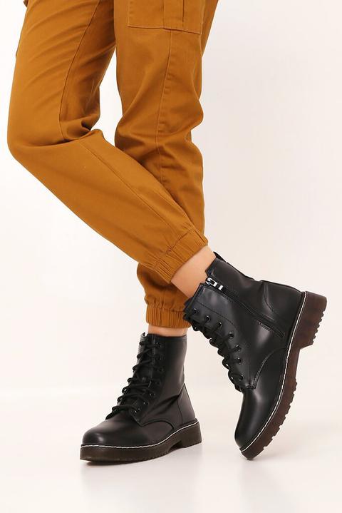 black chunky military boots
