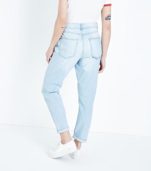 Blue Bleached Wash Tori Mom Jeans New Look