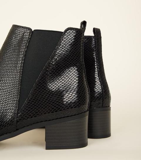 Wide Fit Black Faux Snake Chelsea Boots New Look