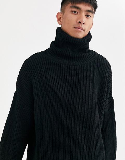 Asos Design Oversized Funnel Neck Jumper In Black