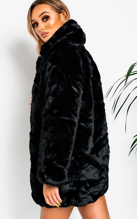 Tara Faux Fur Coat In Black