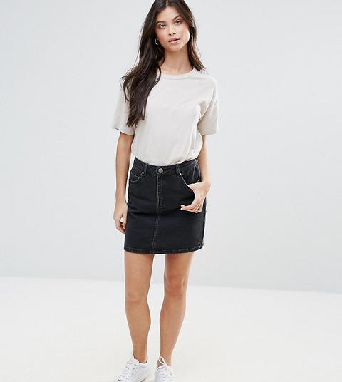 Asos Design Petite - Gonna Di Jeans Originale A Vita Alta Nero Délavé - Nero