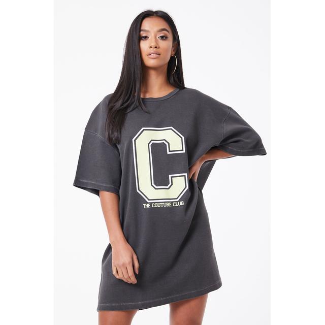 couture club t shirt dress The Couture Club oversized t-shirt dress with graphic print in black